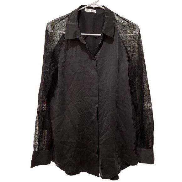 Equipment Femme Black Silk Lace Sleeve Blouse Size M Quinn Goth Emo Whimsigoth - Picture 1 of 6